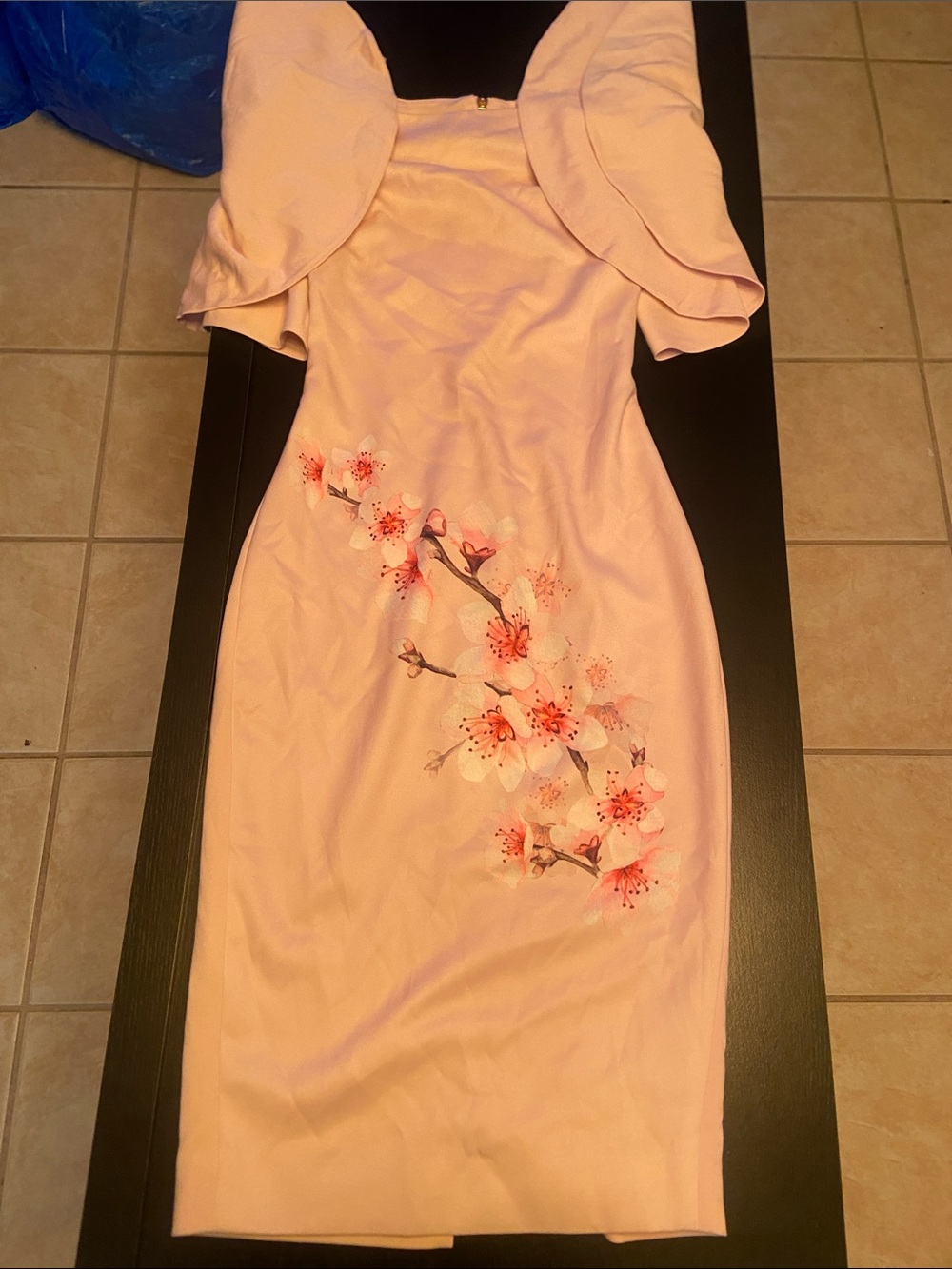 Ted Baker Pale Pink Off-Shoulder Puff Sleeve Midi Dress